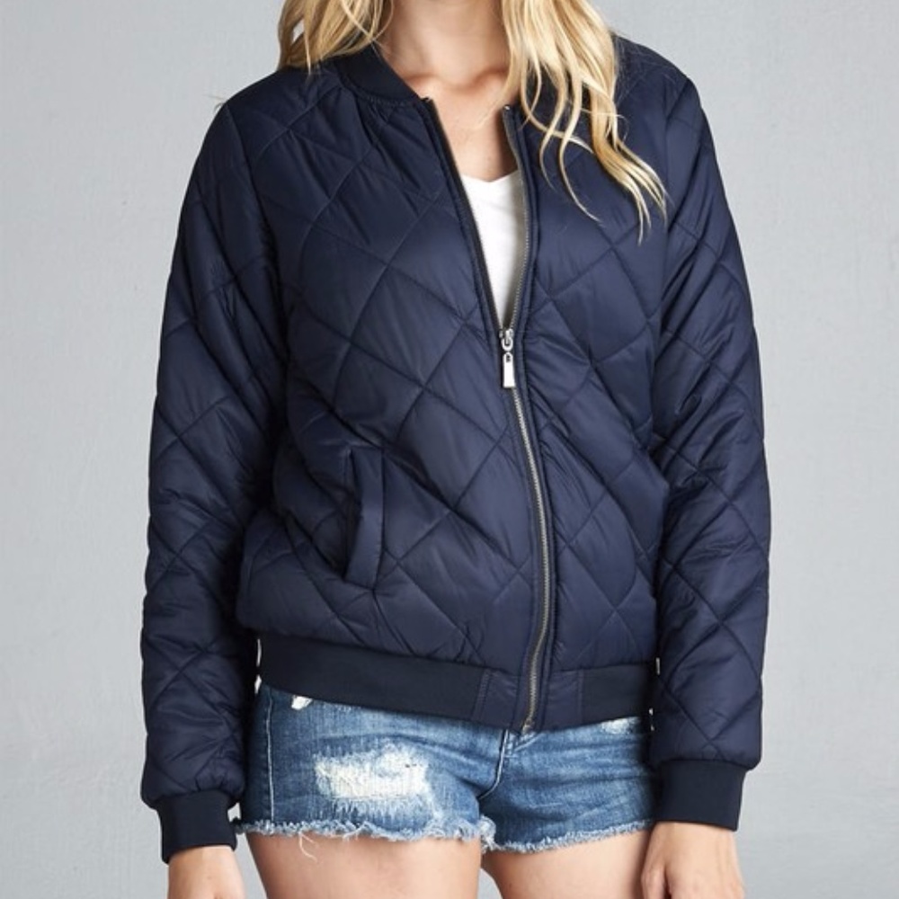 Quilted Padded Bomber Jacket. Front Zipper Pockets Warm Plus Size 1X NWOT
